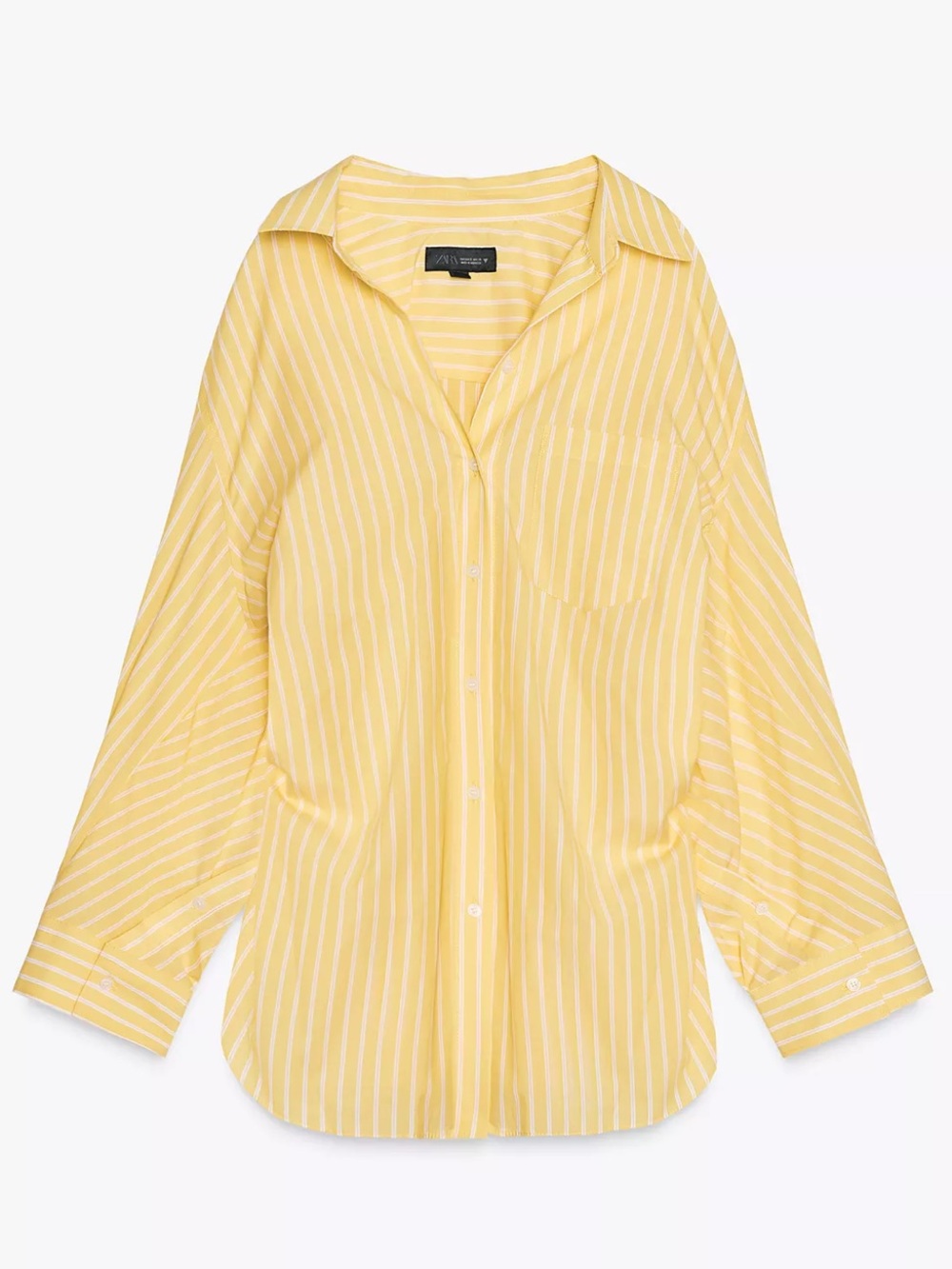 ZARA yellow OVERSIZED STRIPED POPLIN SHIRT side scrunch